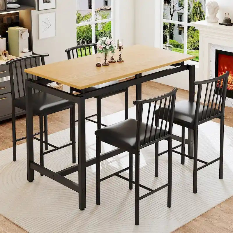 Ensemble de salle à manger 5 pièces, table de bar, tabourets en PU avec dossier