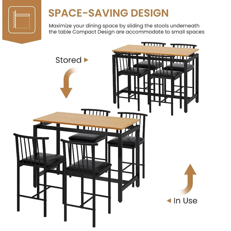 Ensemble de salle à manger 5 pièces, table de bar, tabourets en PU avec dossier