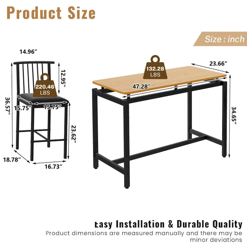 Ensemble de salle à manger 5 pièces, table de bar, tabourets en PU avec dossier
