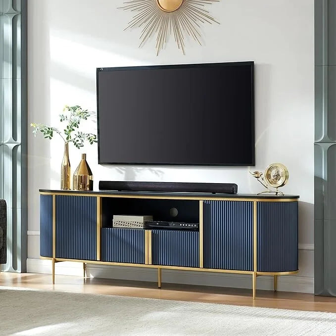 Meuble TV moderne et luxueux, centre de divertissement, avec plateau en imitation marbre