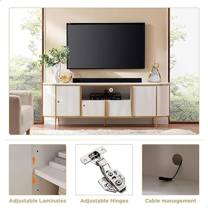 Meuble TV moderne et luxueux, centre de divertissement, avec plateau en imitation marbre