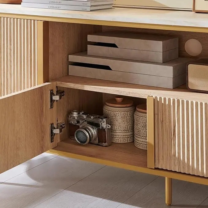Meuble TV moderne et luxueux, centre de divertissement, avec plateau en imitation marbre
