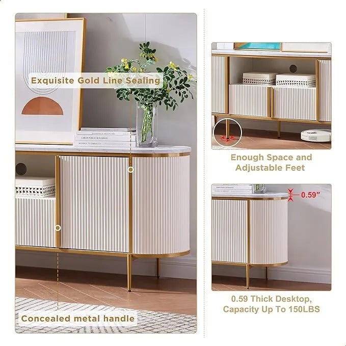 Meuble TV moderne et luxueux, centre de divertissement, avec plateau en imitation marbre