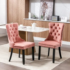 Ensemble de 2 chaises de salle à manger rembourrées en velours avec garniture cloutée et pieds en bois