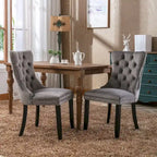 Ensemble de 2 chaises de salle à manger rembourrées en velours avec garniture cloutée et pieds en bois