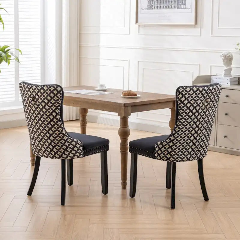 Ensemble de 2 chaises de salle à manger rembourrées en velours avec garniture cloutée et pieds en bois
