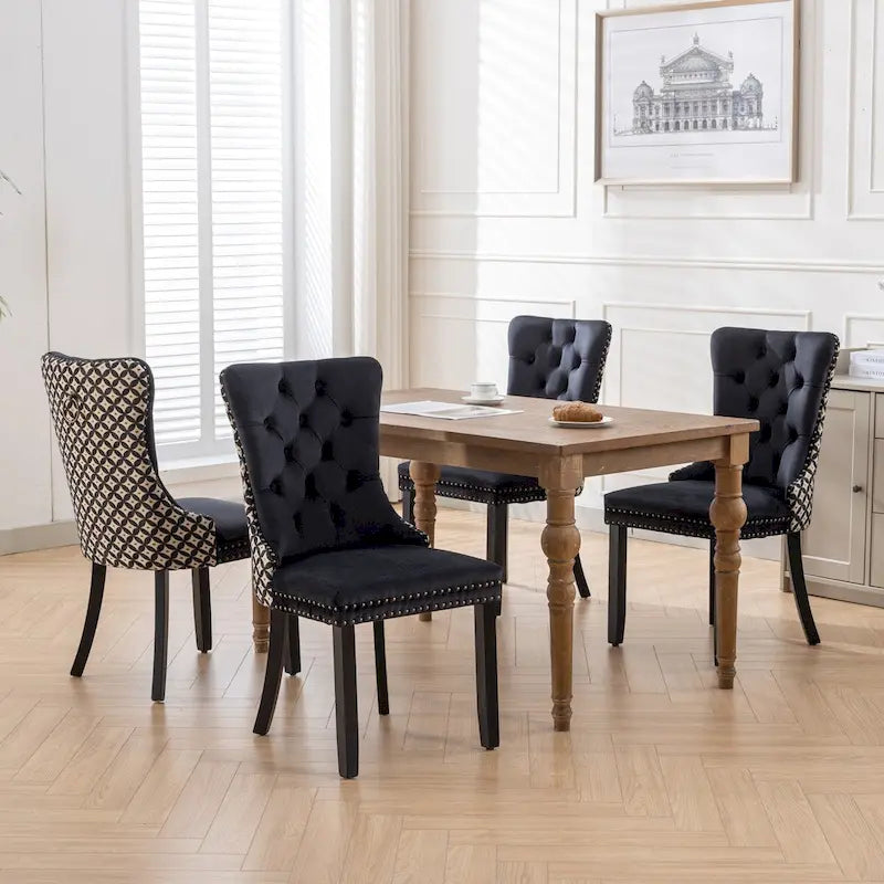 Ensemble de 2 chaises de salle à manger rembourrées en velours avec garniture cloutée et pieds en bois