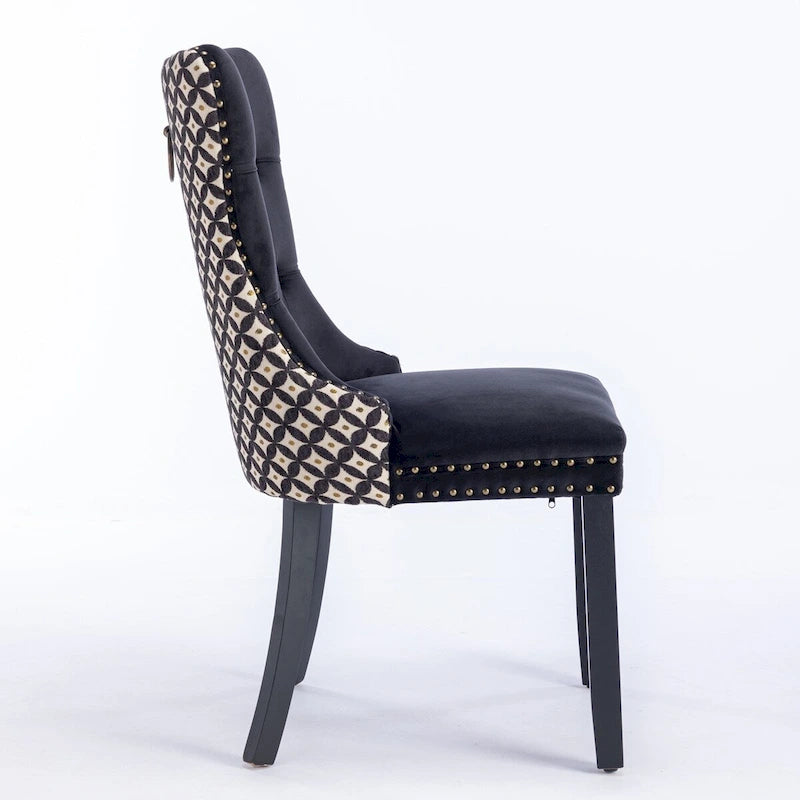 Ensemble de 2 chaises de salle à manger rembourrées en velours avec garniture cloutée et pieds en bois