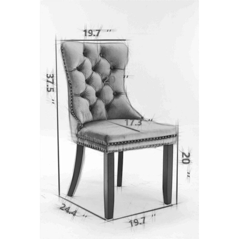 Ensemble de 2 chaises de salle à manger rembourrées en velours avec garniture cloutée et pieds en bois