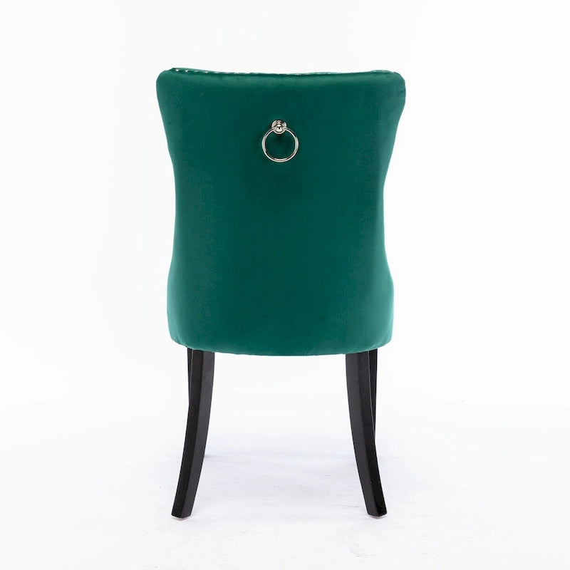 Ensemble de 2 chaises de salle à manger rembourrées en velours avec garniture cloutée et pieds en bois