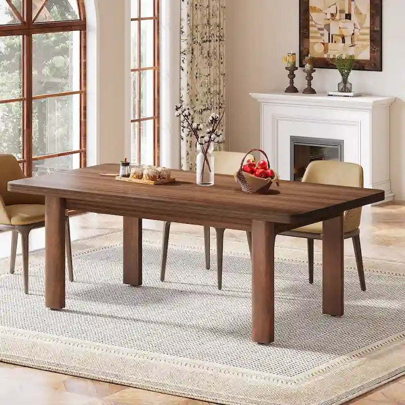 Table de salle à manger pour 4 à 6 personnes, table de cuisine de style campagnard de 160 cm avec pieds en bois massif