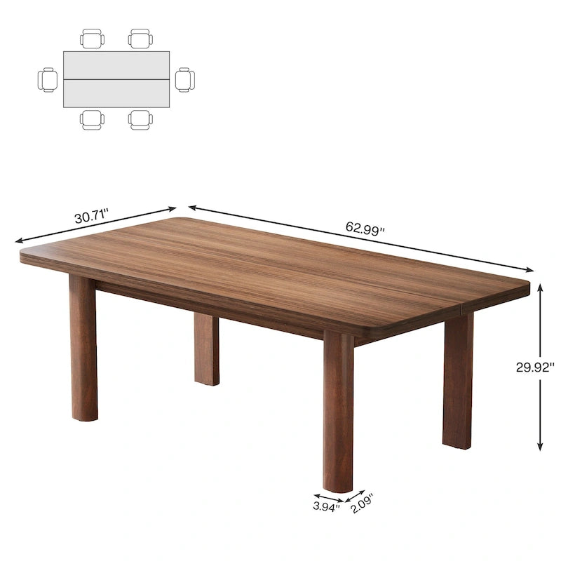 Table de salle à manger pour 4 à 6 personnes, table de cuisine de style campagnard de 160 cm avec pieds en bois massif