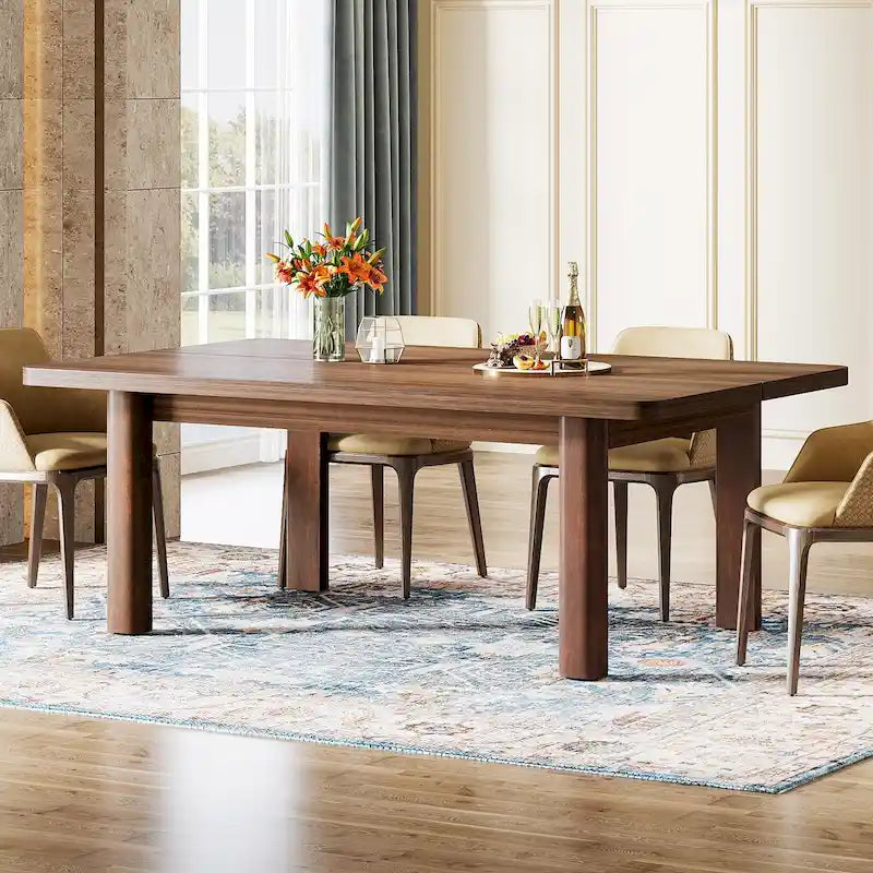Table de salle à manger pour 4 à 6 personnes, table de cuisine de style campagnard de 160 cm avec pieds en bois massif