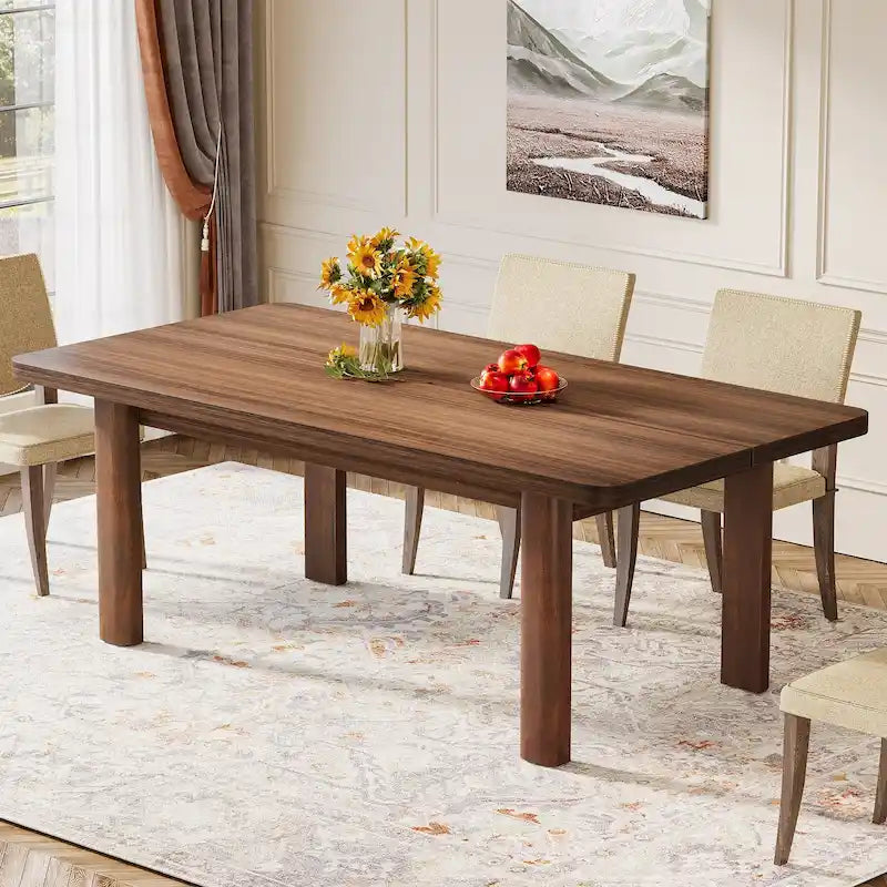 Table de salle à manger pour 4 à 6 personnes, table de cuisine de style campagnard de 160 cm avec pieds en bois massif