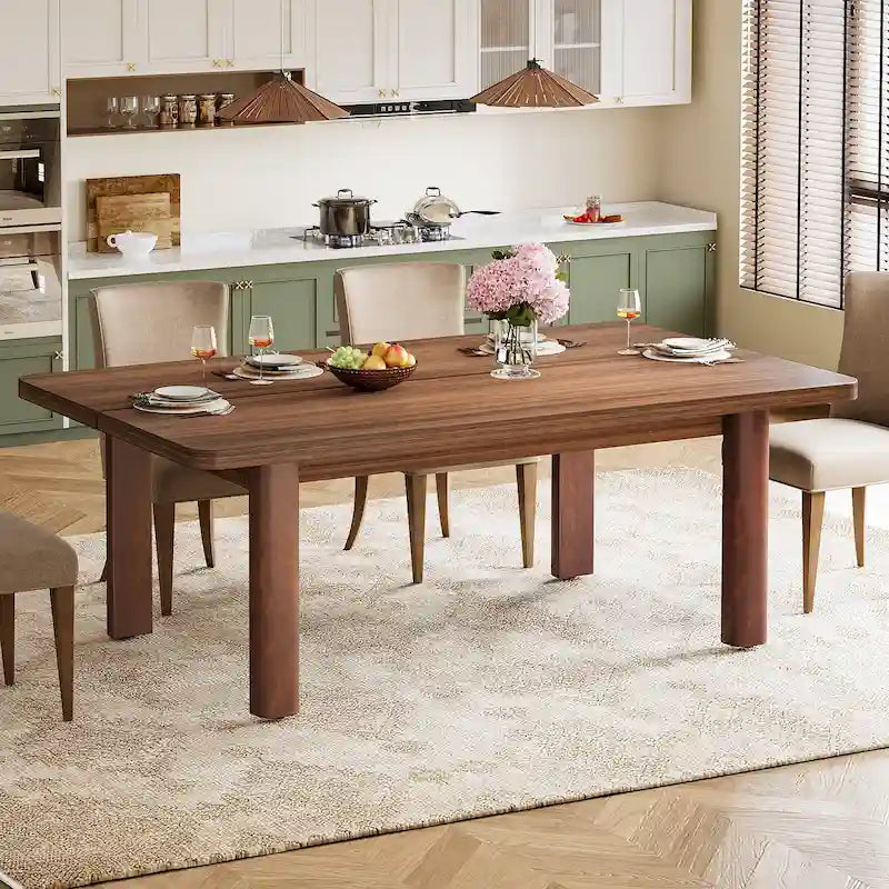 Table de salle à manger pour 4 à 6 personnes, table de cuisine de style campagnard de 160 cm avec pieds en bois massif