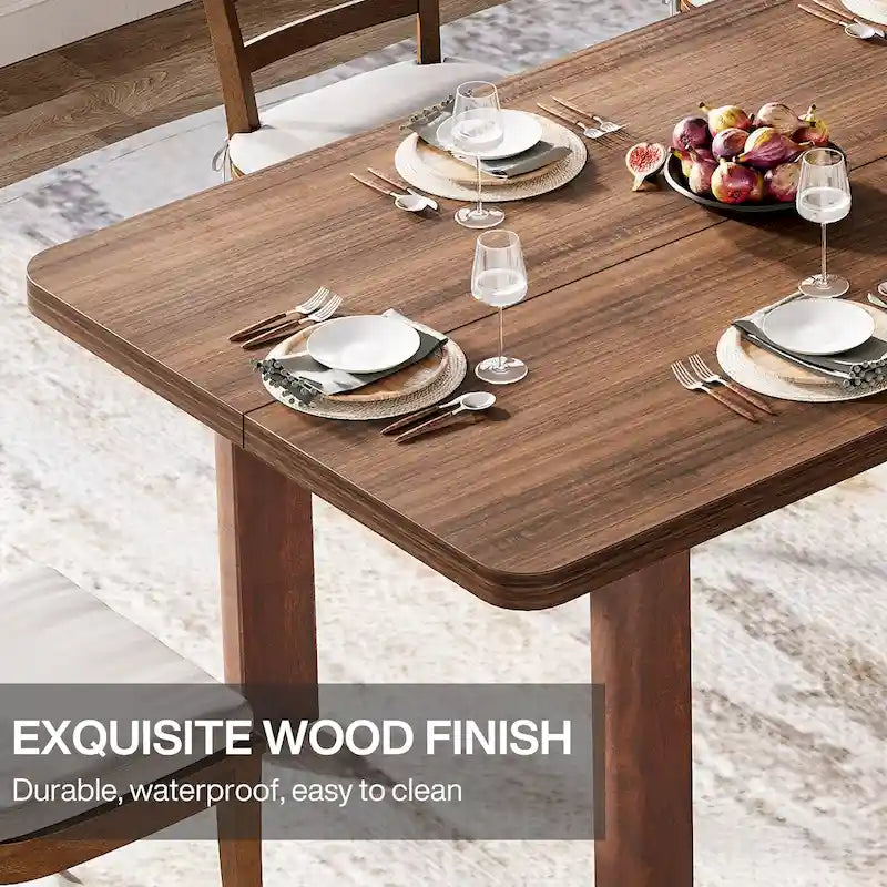 Table de salle à manger pour 4 à 6 personnes, table de cuisine de style campagnard de 160 cm avec pieds en bois massif