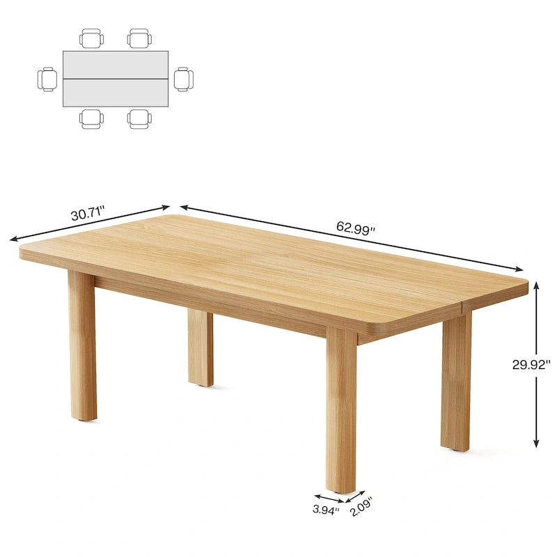 Table de salle à manger pour 4 à 6 personnes, table de cuisine de style campagnard de 160 cm avec pieds en bois massif