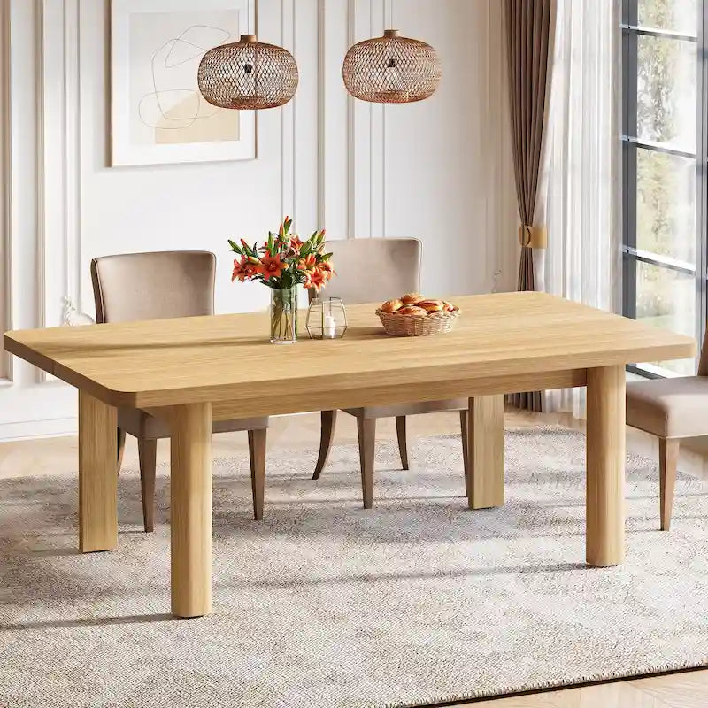 Table de salle à manger pour 4 à 6 personnes, table de cuisine de style campagnard de 160 cm avec pieds en bois massif