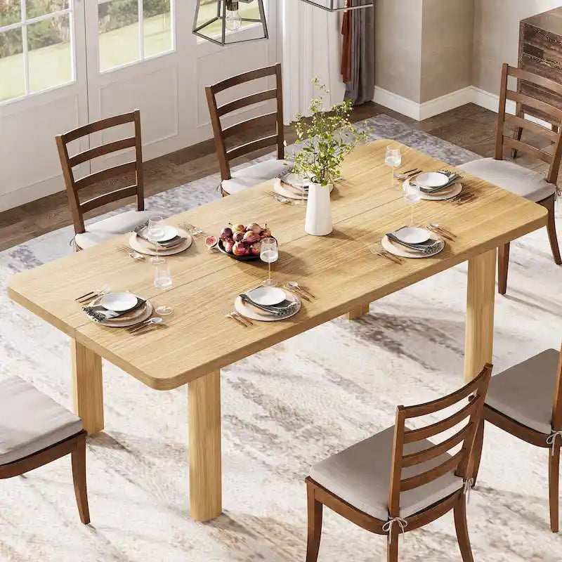 Table de salle à manger pour 4 à 6 personnes, table de cuisine de style campagnard de 160 cm avec pieds en bois massif