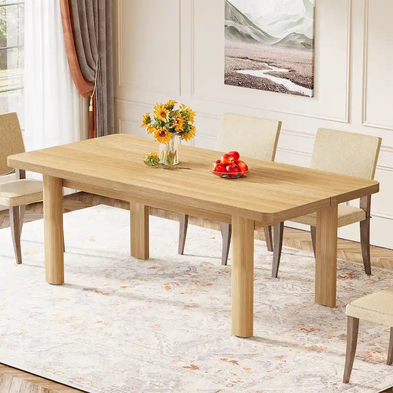 Table de salle à manger pour 4 à 6 personnes, table de cuisine de style campagnard de 160 cm avec pieds en bois massif