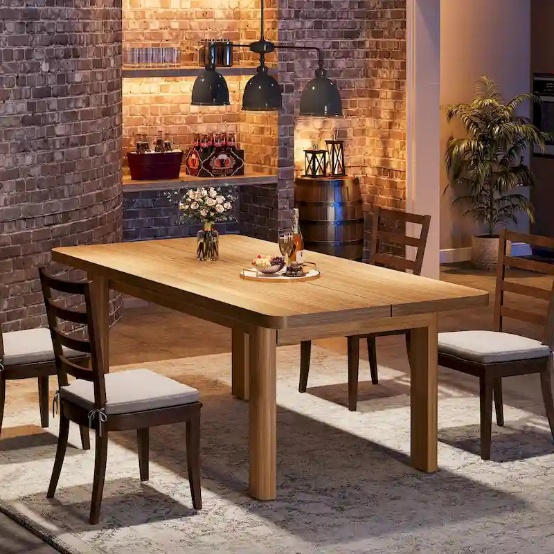 Table de salle à manger pour 4 à 6 personnes, table de cuisine de style campagnard de 160 cm avec pieds en bois massif