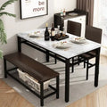Ensemble de salle à manger moderne 4 pièces, table de cuisine en faux marbre avec banc et chaises en cuir PU pour la cuisine et la salle à manger