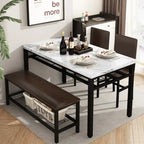 Ensemble de salle à manger moderne 4 pièces, table de cuisine en faux marbre avec banc et chaises en cuir PU pour la cuisine et la salle à manger