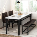 Ensemble de salle à manger moderne 4 pièces, table de cuisine en faux marbre avec banc et chaises en cuir PU pour la cuisine et la salle à manger