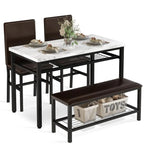 Ensemble de salle à manger moderne 4 pièces, table de cuisine en faux marbre avec banc et chaises en cuir PU pour la cuisine et la salle à manger