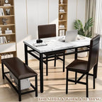 Ensemble de salle à manger moderne 4 pièces, table de cuisine en faux marbre avec banc et chaises en cuir PU pour la cuisine et la salle à manger