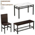 Ensemble de salle à manger moderne 4 pièces, table de cuisine en faux marbre avec banc et chaises en cuir PU pour la cuisine et la salle à manger