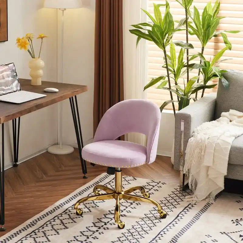 Chaise de bureau en velours, fauteuil pivotant, chaises de bureau modernes et mignonnes en tissu avec roulettes pour le bureau à domicile