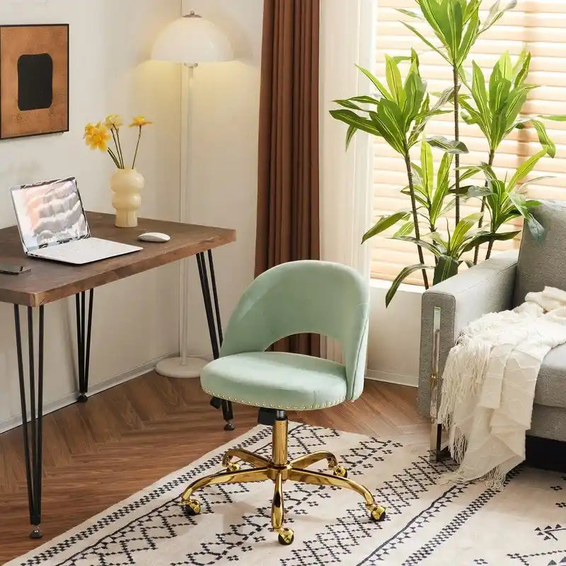 Chaise de bureau en velours, fauteuil pivotant, chaises de bureau modernes et mignonnes en tissu avec roulettes pour le bureau à domicile