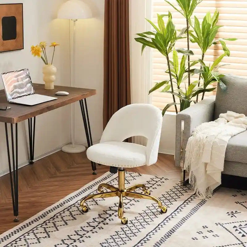 Chaise de bureau en velours, fauteuil pivotant, chaises de bureau modernes et mignonnes en tissu avec roulettes pour le bureau à domicile