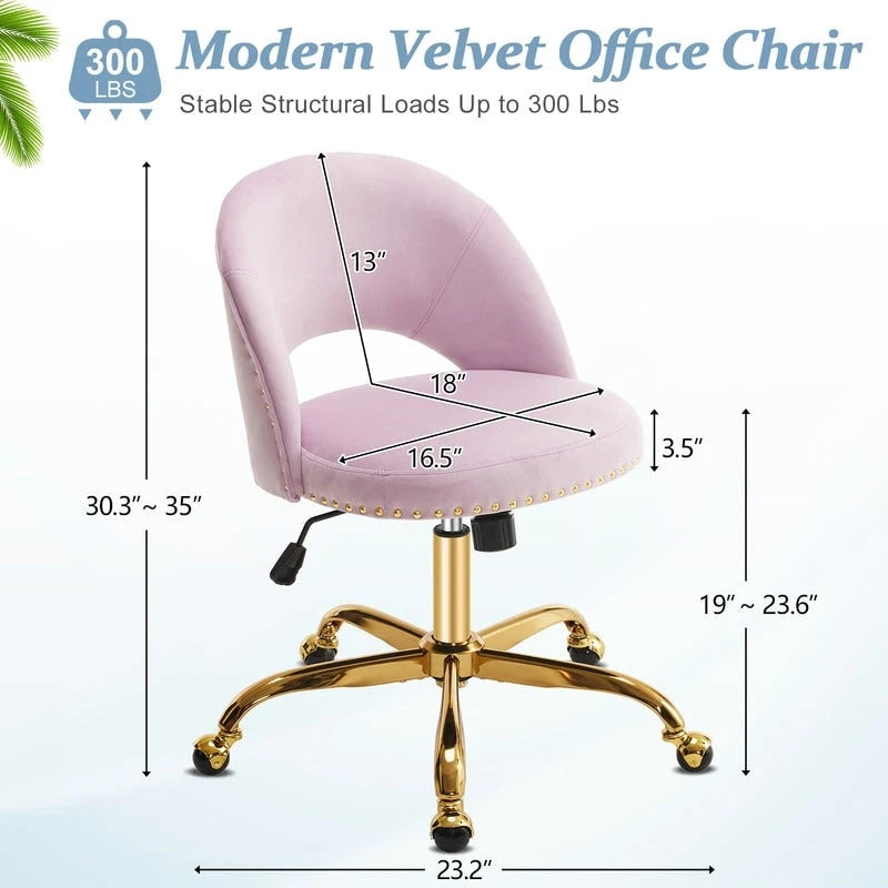 Chaise de bureau en velours, fauteuil pivotant, chaises de bureau modernes et mignonnes en tissu avec roulettes pour le bureau à domicile