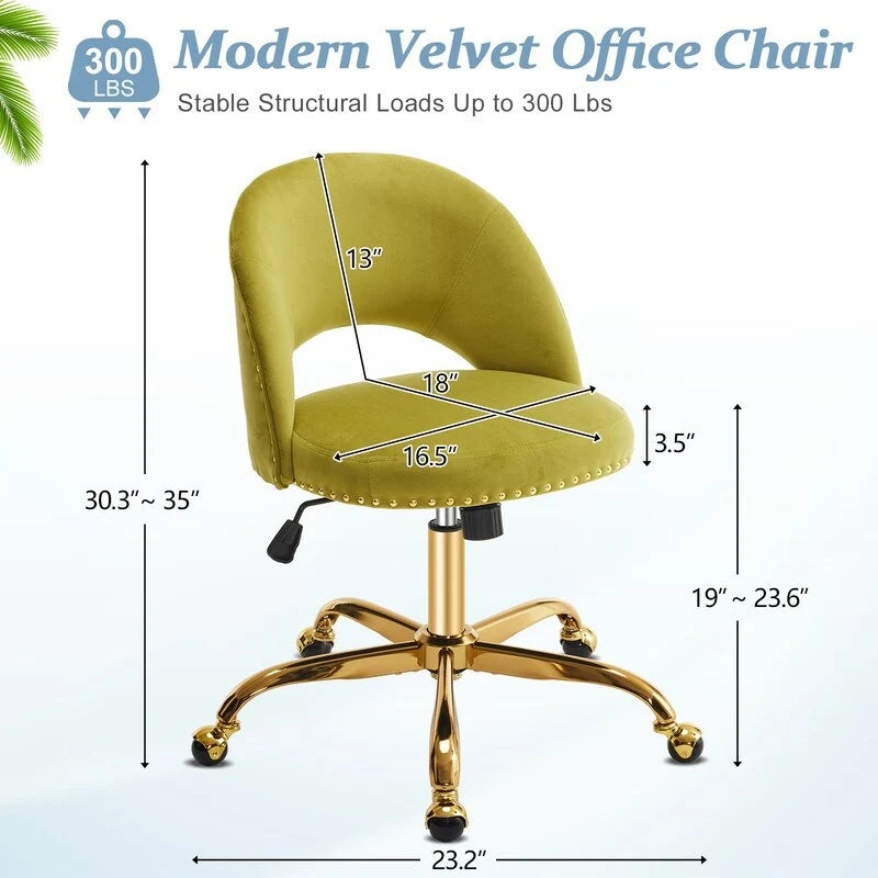 Chaise de bureau en velours, fauteuil pivotant, chaises de bureau modernes et mignonnes en tissu avec roulettes pour le bureau à domicile