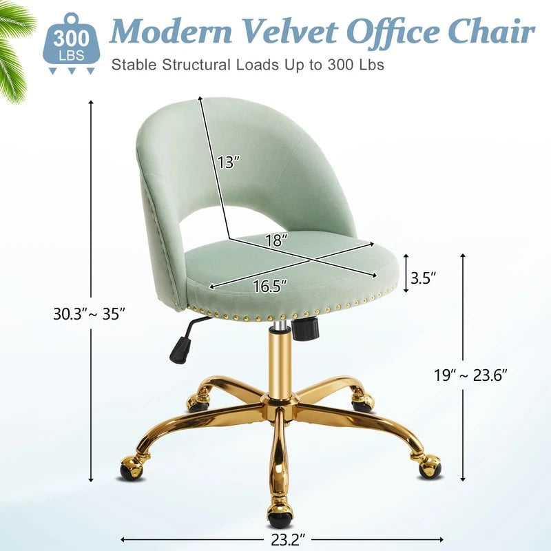 Chaise de bureau en velours, fauteuil pivotant, chaises de bureau modernes et mignonnes en tissu avec roulettes pour le bureau à domicile