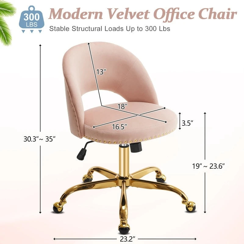 Chaise de bureau en velours, fauteuil pivotant, chaises de bureau modernes et mignonnes en tissu avec roulettes pour le bureau à domicile