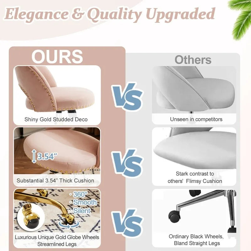 Chaise de bureau en velours, fauteuil pivotant, chaises de bureau modernes et mignonnes en tissu avec roulettes pour le bureau à domicile
