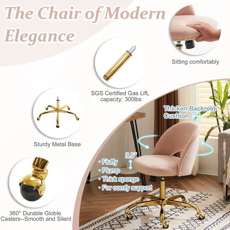 Chaise de bureau en velours, fauteuil pivotant, chaises de bureau modernes et mignonnes en tissu avec roulettes pour le bureau à domicile