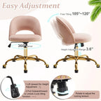 Chaise de bureau en velours, fauteuil pivotant, chaises de bureau modernes et mignonnes en tissu avec roulettes pour le bureau à domicile