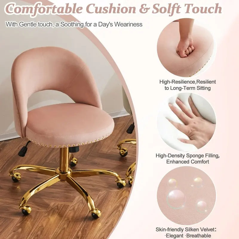 Chaise de bureau en velours, fauteuil pivotant, chaises de bureau modernes et mignonnes en tissu avec roulettes pour le bureau à domicile