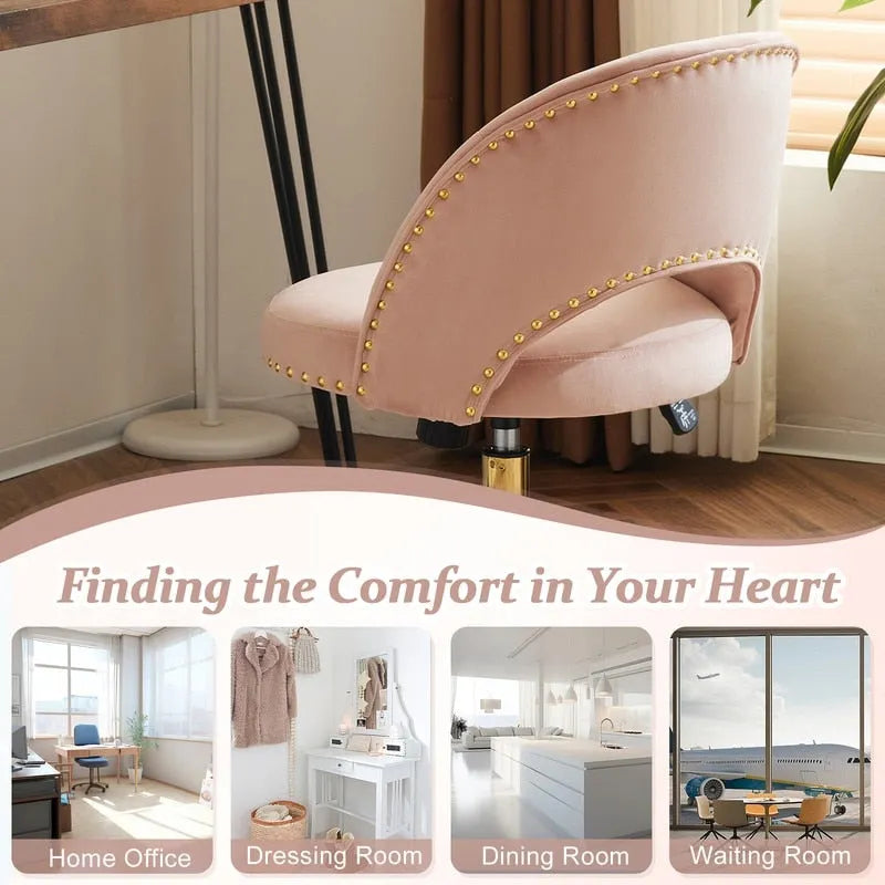 Chaise de bureau en velours, fauteuil pivotant, chaises de bureau modernes et mignonnes en tissu avec roulettes pour le bureau à domicile