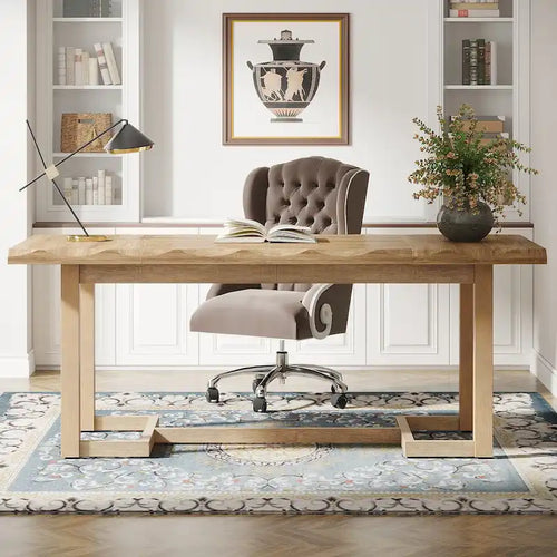 Bureau d'ordinateur de 160 cm (63 pouces), table d'écriture rectangulaire avec pieds en bois massif et plateau épais