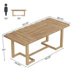 Bureau d'ordinateur de 160 cm (63 pouces), table d'écriture rectangulaire avec pieds en bois massif et plateau épais