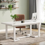 Bureau d'ordinateur de 160 cm (63 pouces), table d'écriture rectangulaire avec pieds en bois massif et plateau épais