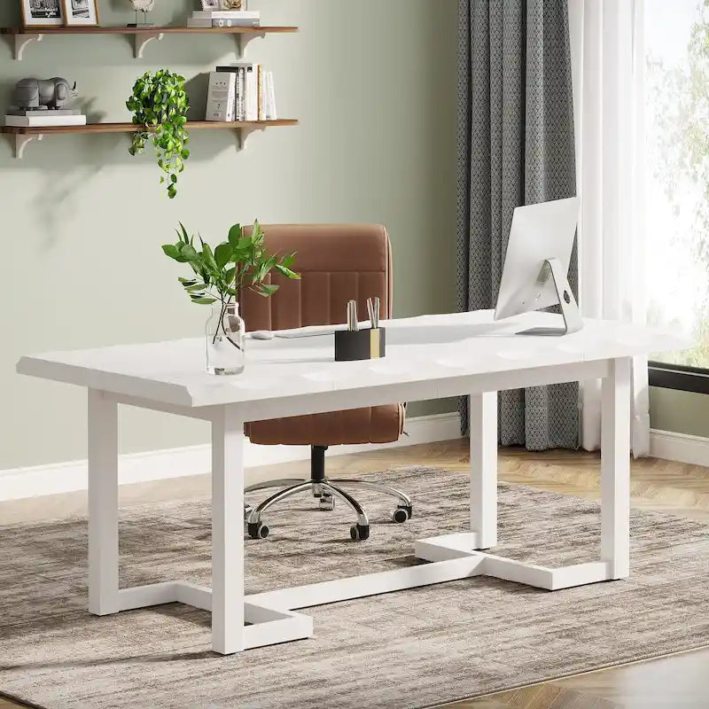 Bureau d'ordinateur de 160 cm (63 pouces), table d'écriture rectangulaire avec pieds en bois massif et plateau épais
