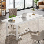 Bureau d'ordinateur de 160 cm (63 pouces), table d'écriture rectangulaire avec pieds en bois massif et plateau épais