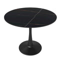 Table de salle à manger ronde Bristol 35 pour 4 personnes avec plateau en pierre frittée et piètement noir, idéale pour la cuisine et la salle à manger.