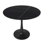 Table de salle à manger ronde Bristol 35 pour 4 personnes avec plateau en pierre frittée et piètement noir, idéale pour la cuisine et la salle à manger.